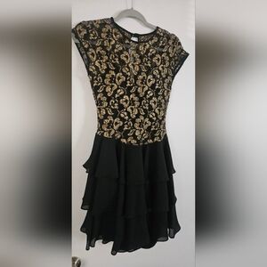 Elegant Black and Gold Lace Mini Dress